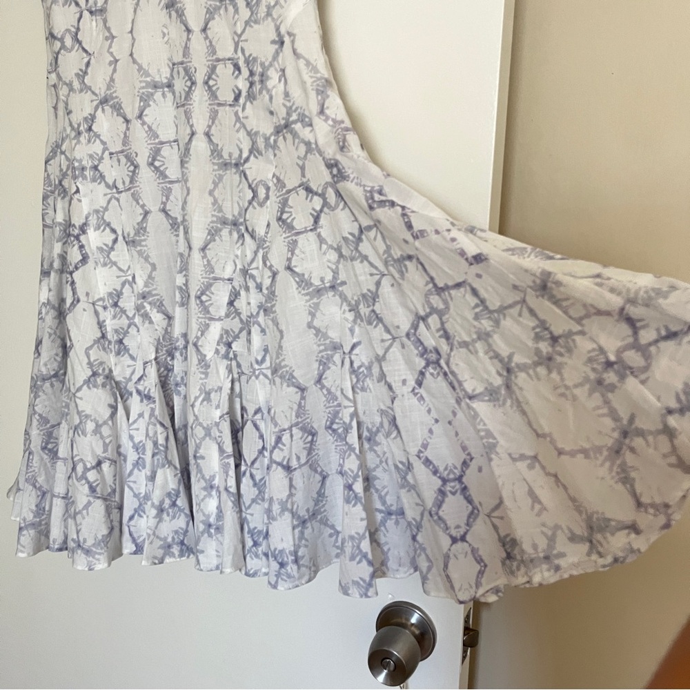 Rebecca Taylor Ikat Tie Dye Print Cotton Fit & Flare Blue Cream Mini Dress sz 0 - Picture 5 of 11
